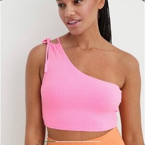 AERIE one shoulder pink ribbed crop top